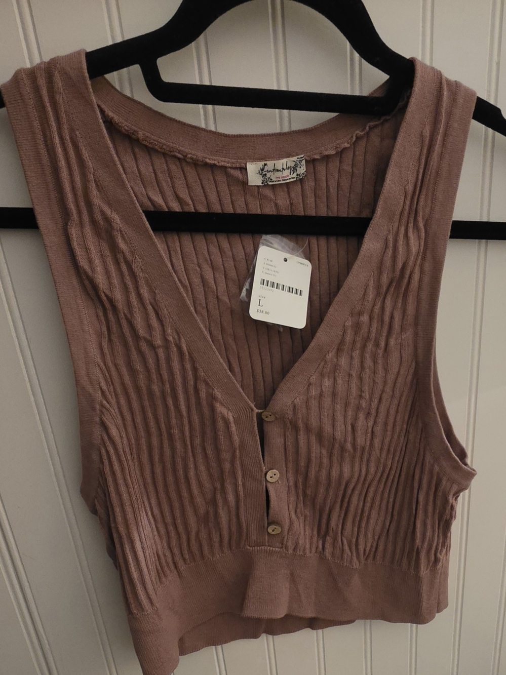 Free People Ribbed V-Neck Button-Front Tank in Dusty Rose